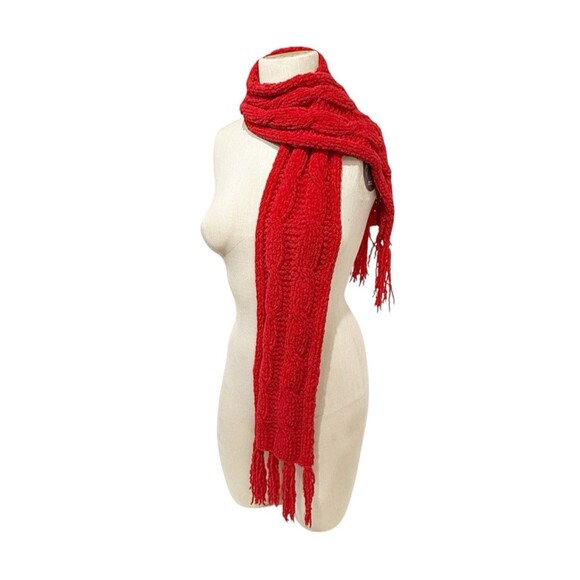 Handmade Women Scarf Knitted Elastic-Braids Red Crochet Fringe Cowl Warm Neck - Picture 4 of 11